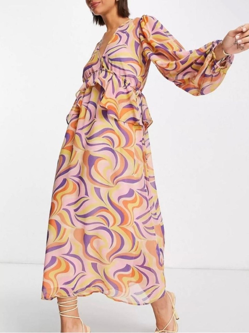 Never Fully Dressed Flowy Multicolor Swirl Midi Dress